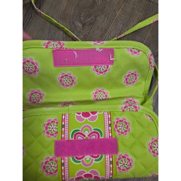 Stephanie Dawn Vintage Bright Neon Green Hot Pink Fabric Crossbody Purse Wallet - Picture 2 of 7